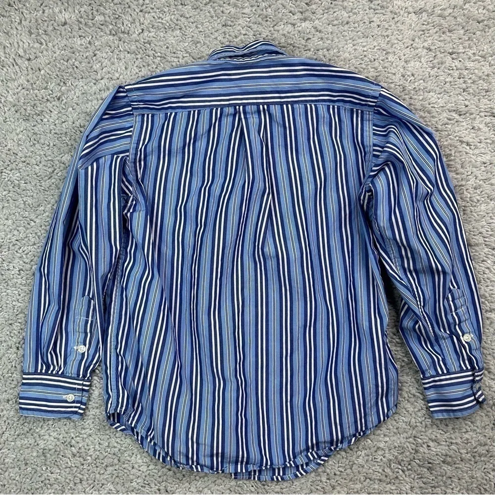 Ralph Lauren Shirt Boys 7 Long Sleeve Button Up Blue White Stripes Pony Classic